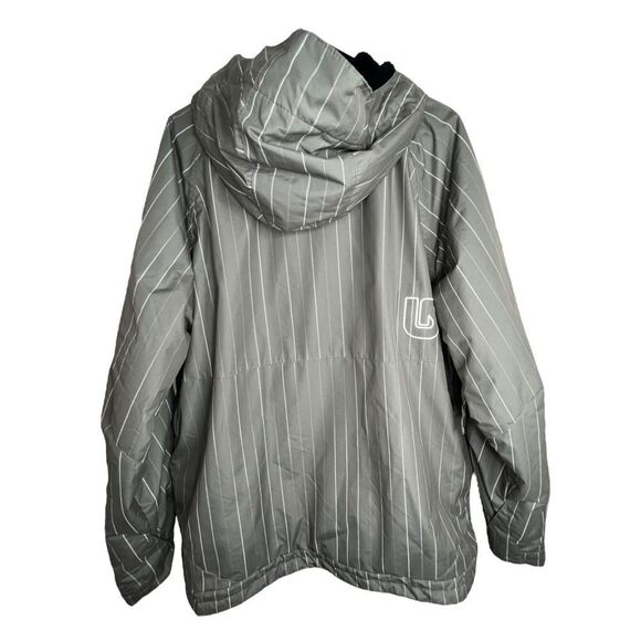 Burton Grey and White Striped Heavy Hooded Winter Coat - Picture 4 of 5